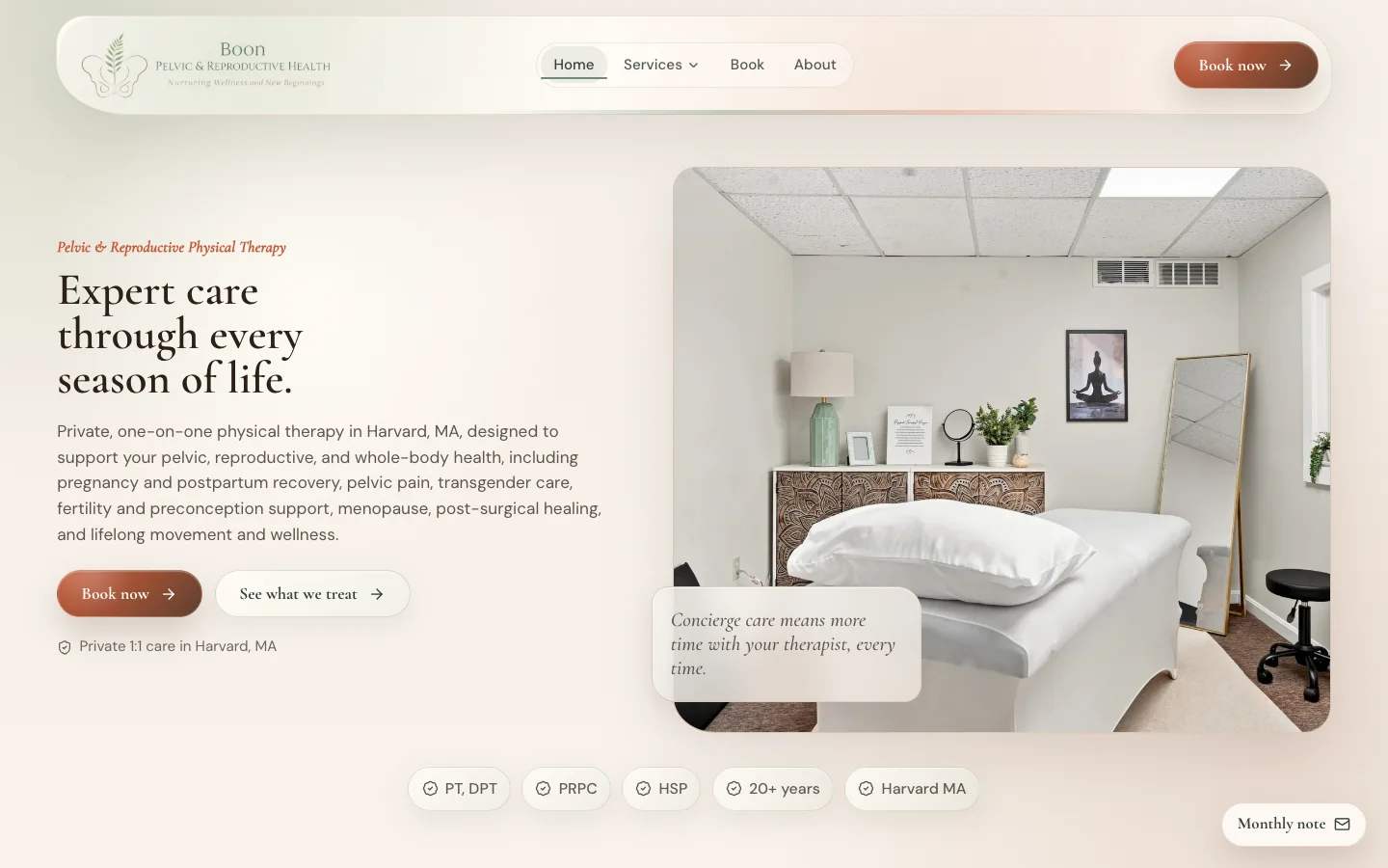 Boon Pelvic and Reproductive Health website on desktop